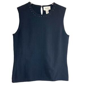 Neiman Marcus Black Cashmere Sleeveless Sweater Rhinestones Sz Large Career Wear
